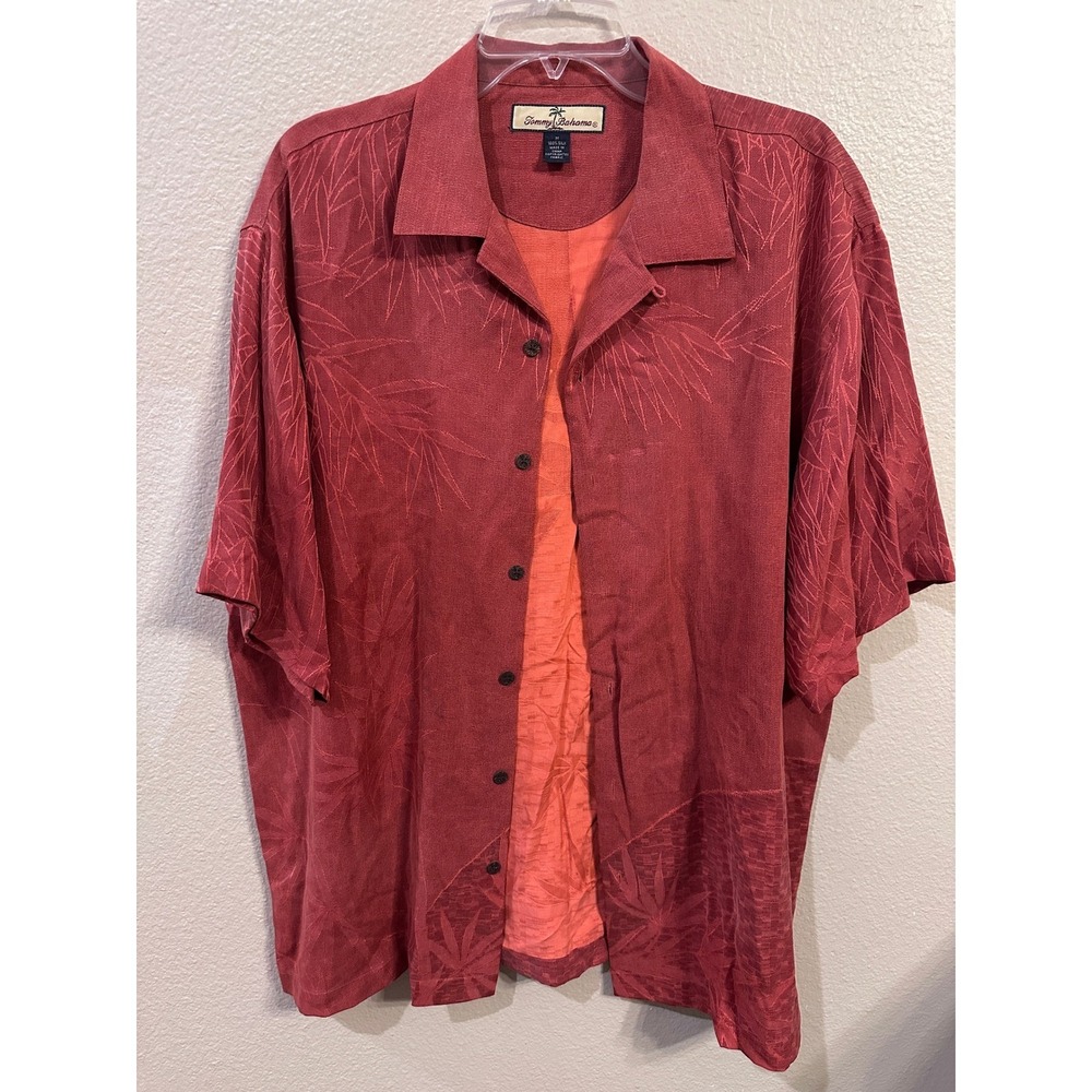 Tommy Bahama Silk Shirt Mens Medium Red Leaves Button Up Camp Casual